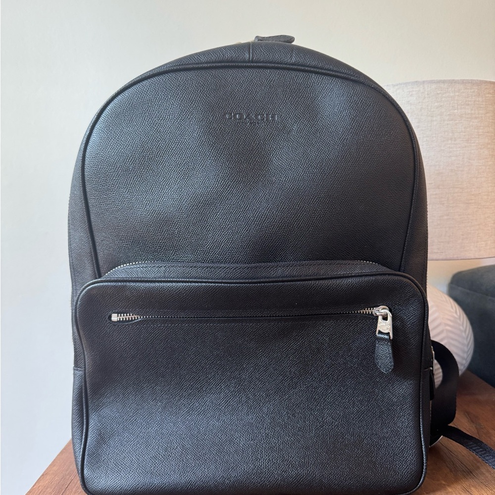 Coach Black Men's Crossgrain Leather Backpack